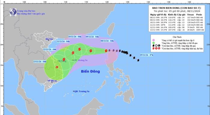 Ngày 8-11: Bão Yinxing giật cấp 17 đã vào Biển Đông, trở thành bão số 7