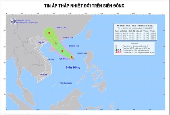Thời tiết hôm nay (25-6): Áp thấp nhiệt đới trên Biển Đông